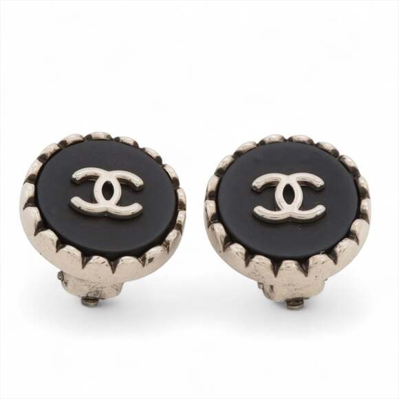 CHANEL Authentic Black Logo Earrings
